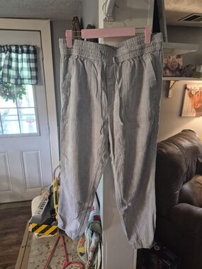 Gap Light Gray Drawstring Casual Linen-Blend Pants